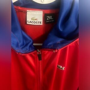 Lacoste Red Jacket with Blue Hood Lining